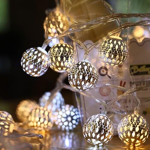 5M LED Moroccan Ball EU Plug String Lights Fairy Globe Waterproof Lantern Light Decorative Lighting For Home Garden Party Decor