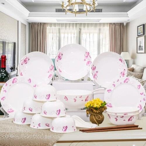 Tangshan Chinese family bone china tableware 28 pieces tableware set, ceramic bowl plate set, tableware and dish combination