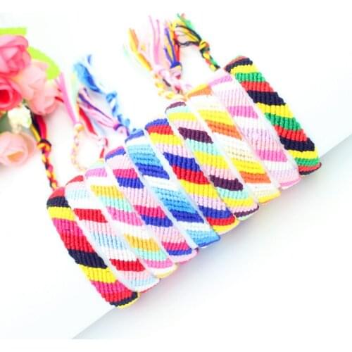 Thin Cute Bracelets for Woman Diagonal Stripes Cotton String Woven Korea Style Friendship Bracelet Man Bulk 10 Colors