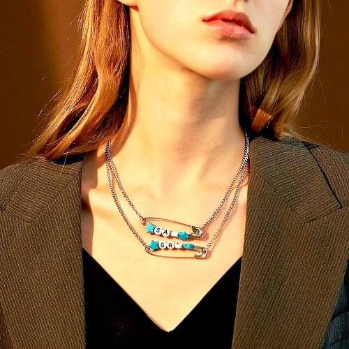 Bohemia Handmade star Bead Choker Rock Punk Safety Pin Pendant Necklace for Women Letter Choker Necklace Womens Fashion Jewelry