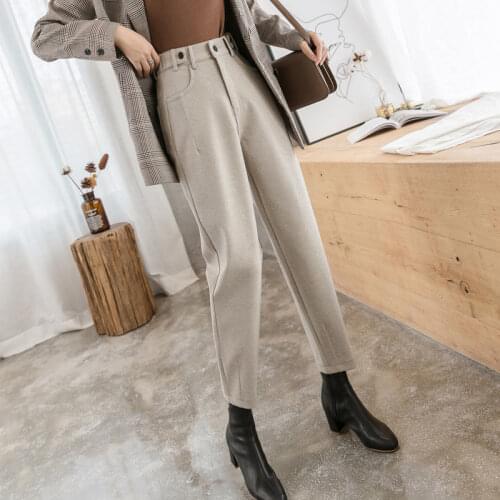 Women 2021 Autumn Winter Thicken Warm Harem Pants Wool Pants Female High Waist Casual Loose Trousers New Ankle-length Pants Y492