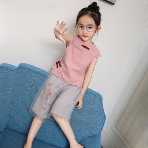 Age 2-10 Years 2018 Summer Girls Clothing Sets Kids Baby Toddler Clothes Short Sleeve Shirt+Mesh Floral Print Pants 2Pcs JW3505