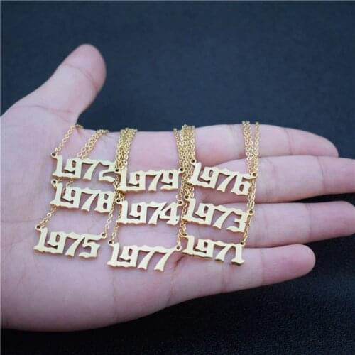 Gothic Old English Date Necklaces 1971 1972 1995 1996 1997 1998 1999 2000 Custom Birth Year Necklace Collier Femme