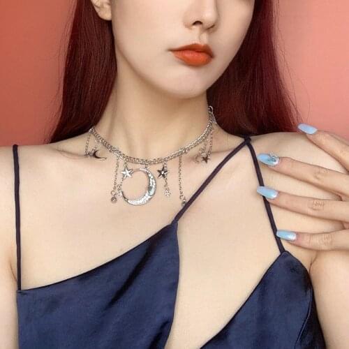 Retro crystal moonstar Necklace women Bohemian tassel multi-layer pendant Rhinestone necklaces jewelry ladies Party Gift