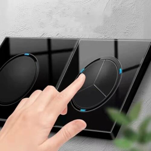 1/2/3/4Gang 1/2Way Wand Schalter Push-taste Schalter Runde Licht Schalter luxus Kristall Gehärtetem Glas Panel Fluoreszierende 1