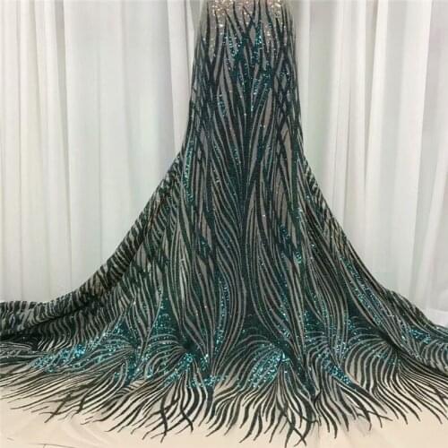 2020 Hot Sale Sequins French Tulle Lace Fabric Colorful African Lace Fabric Sequence Lace Material for Party Wedding green