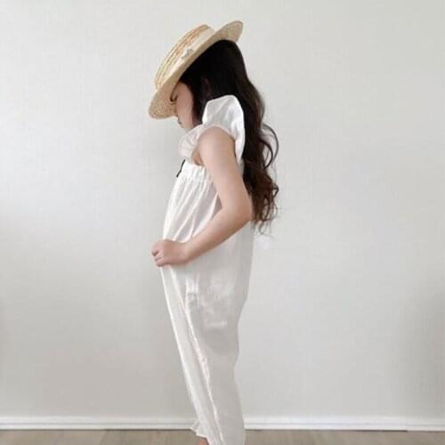 2021Spring Summer Girls Clothe Kids Clothes Linen Girls Overalls Girls White Jumpsuits girls jumpsuit