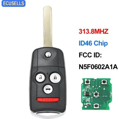 3+1/4 Button Remote Smart Car Key 313.8Mhz ID46 Chip for Acura MDX 2007-2013 RDX 2007-2012 FCC ID: N5F0602A1A with Uncut Blade