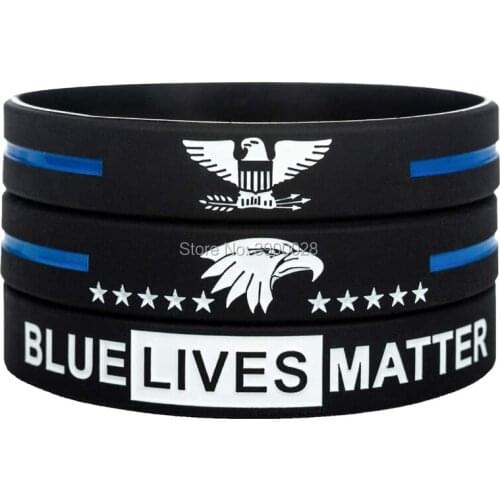 300pcs Blue Lives Matter Thin Blue Line Bracelets with Skull Eagle Silicone Wristband Bracelet Free Shipping By DHL