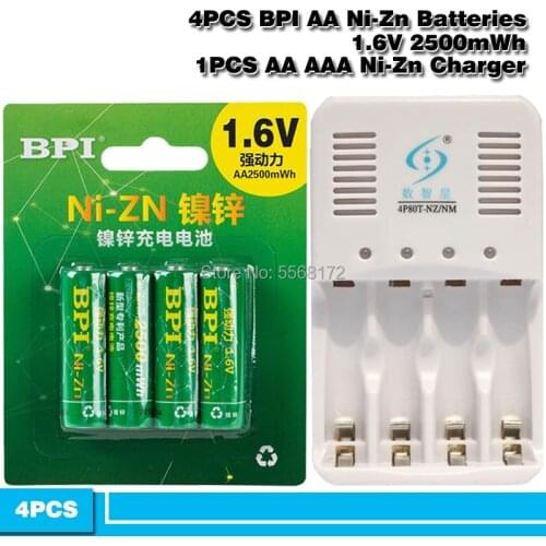 4pcs BPI 1.5V 1.6v AA 2500mWh rechargeable battery + 1pcs AA/AAA Ni-Zn NI-MH Smart charger