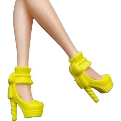 6 Pairs/lot Fashion Yellow High Heel Doll Shoes For Barbie Shoes Sneakers Sandals Princess Foot Wear Boots 1/6 Accessories Toys
