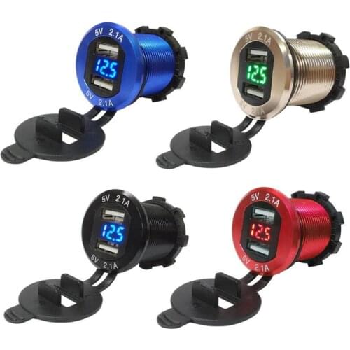 VODOOL 12V-24V 2.1A Dual USB Car Charger With LED Digital Voltage Display Voltmeter Auto Car Motorcycle Boat Socket Plug Charger