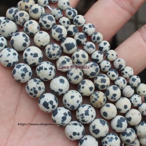 Fctory Price Natural Frost/Matte Dalmatian Jaspers Black Spot Round Beads 15''/ Strand 4-12MM Pick Size For Jewelry Making