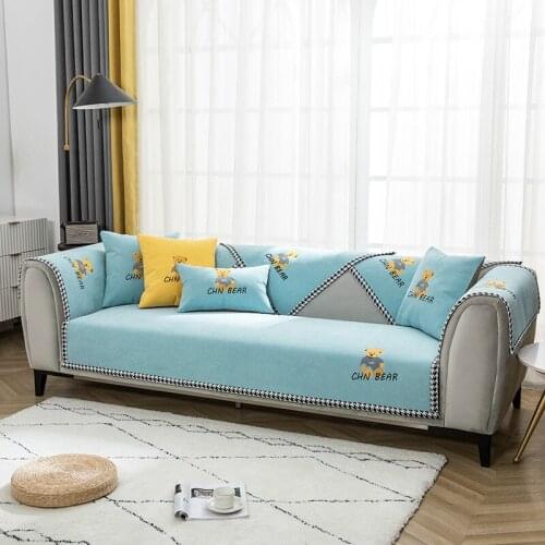Nordic Sofa Covers for Living Room Solid Slipcover Non-Slip Sofa Couch Cover Chenille Corner Sofa Towel Embroidery Seat Pad