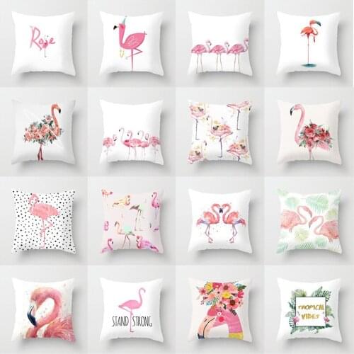 45*45cm Flamingo Pattern Cushion Cover Polyester Romantic Lover Flamingo Pillow Covers Decorative Office Car Bed Sofa Home Decor