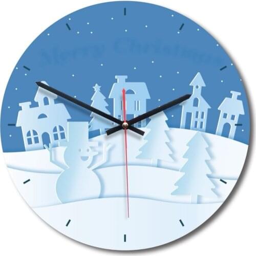 Wood Acrylic Clock Wall Hanging Round Shaped Home Wall Decoration Watch Living Room Home Crafts Snow World Pattern 1pc