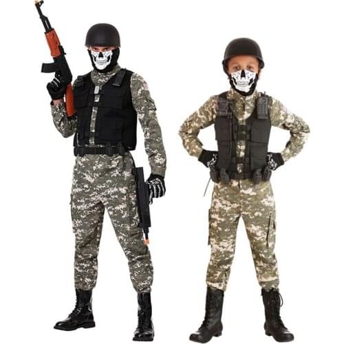 Children Special Police Kids Military Uniform Officer Adult Army Tactical Soldier Cosplay Costume Carnival Party Pubg Suits
