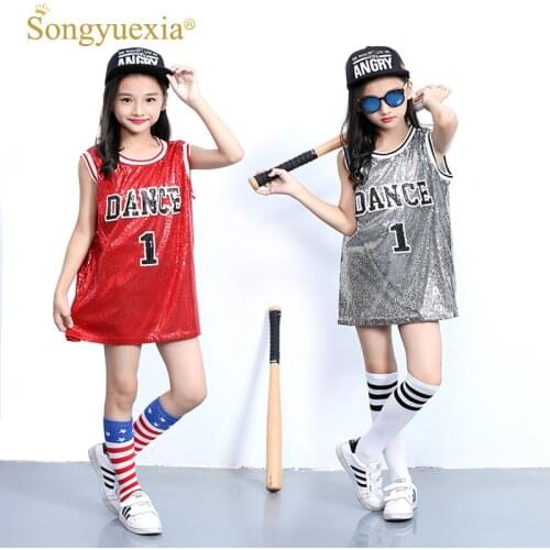Songyuexia Child Blingbling Top Jazz Modern Dance Costume Girls Jazz Sequins Embroidery Vest Dancing Hip hop Street Stage Wear