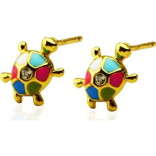 Diffanlee Earring Colorful little turtle With Stone CZ Zircon Crystal Jewelry Charm Stud Earrings