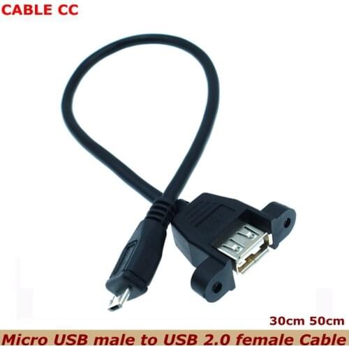 0.3m USB 2.0 Female to Micro Male Extension Cable With Panel Mount Screw Hole Lock Connector Adapter Connector for Computer