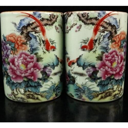 China seiko Pastel ceramic Pen holder crafts statue A pair