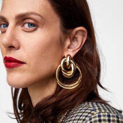 Circle in Circle Women Punk Drop Earrings Gold Alloy Girls Sexy Double Round Irregular ZA New Coming Earrings ET879