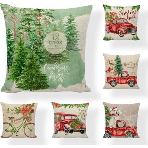 Flax Christmas Pillow Cover Santa Claus Christmas Tree Snowman Living Room Sofa Bedroom Car Home Decoration Cushion Cover