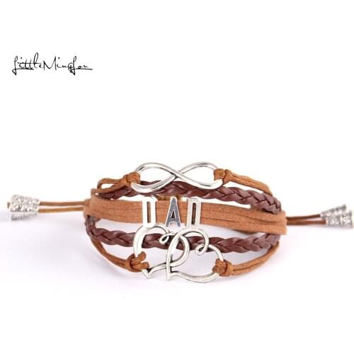 Little MingLou Infinity charm DAD bracelet heart charm leather adjustable strap tassels men bracelets & bangles for men jewelry