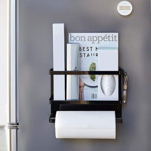 Multifunction Fridge Spice Rack Magnetic Organizer Shelf with Paper Towel Holder Punch-Free Bathroom Kitchen Refrigerator Side S