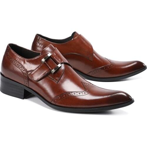 Elegant Men Leather Shoes Formal Dress Shoes Buckle Wing Tip Wedding Office Coffee Black Crocodile Prints Oxford Shoes for Men