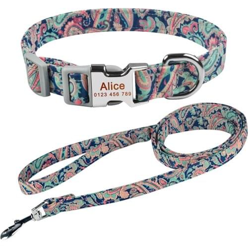 Nylon Collar Leash Lead For Small Medium Large Dogs Pitbull Bulldog Pugs Beagle Custom Personalized Pet Dog Collars Set