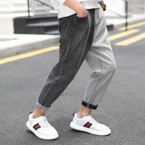 2019 Spring New Baby Boys Denim Pants Jeans Fashion Boys Elasitc Patchwork Jeans Kids Tube Small Foot Cowboy PP Pants 3-12 Years