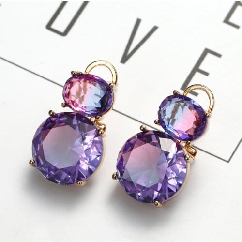 New Soild gold filled Elegant Round Amethyst Drop Earrings for Women Purple Tourmaline Gemstone Earrings Jewelry Gift