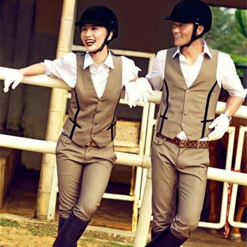 Horse Riding Clothes Women Men Vest Shirt Pants Set 3 Piece Horse Rider Clothing Equestrian Breeches Suit Spring Autumn Outfits