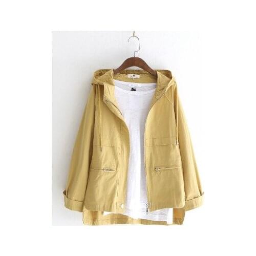 Korean leisure pure color coat autumn fashions schoolgirl clothing long sleeve hooded zipper pockets dust coats girls blouse