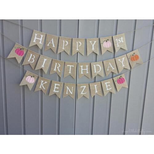 Personalize little pumpkin First 1st happy birthday burlap Banners Halloween nursery room Buntings garlands Photo Prop signs