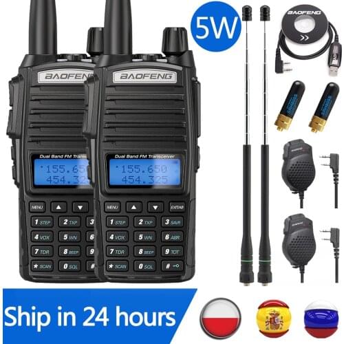 2Pcs Baofeng UV-82 5W Portable UV82 Walkie Talkie Dual Band 2 PTT VHF UHF UV 82 Ham Amateur Radio Transceiver 82