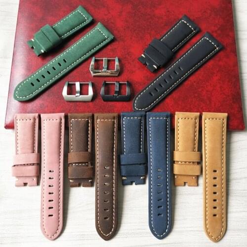 24mm Italy Mate Nubuck Genuine Leather Strap Watch Band For PAM Luminor Radiomir Stainless Steel Buckle Wristband bracelet tools