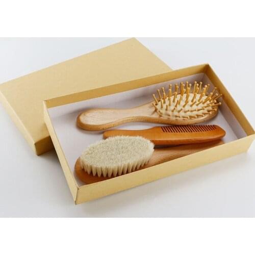 3Pcs Baby Hairbrush and Comb Set Newborn Natural Wool Comb Hair Brush Infant Head Massager Baby Registry Gift