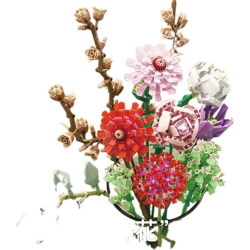 Compatible with small and high-particle bouquets assembled building blocks perpetual flower ornaments model toys flower blocks
