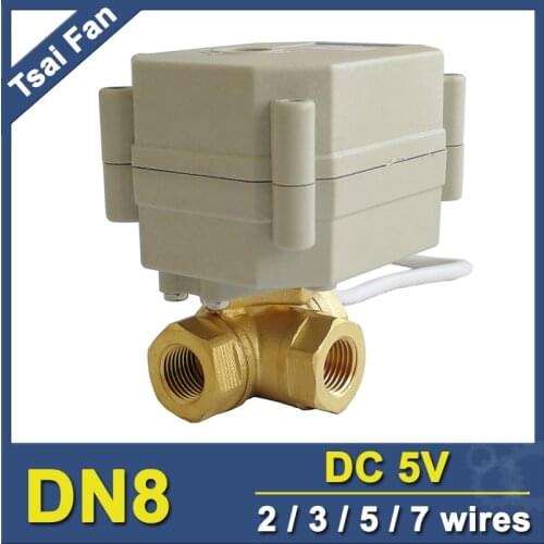 TF8-BH3-C DC5V 2/3/5/7 Wires Brass 3 Way T/L Type 1/4'' (DN8) Horizontal Motorized Ball Valve With Indicator For Water Control