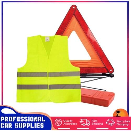 Car Emergency Warning Triangle With Reflective Jacket Breakdown Warn Safety Auto Folded Stop Sign Road Reflector Car Accessories