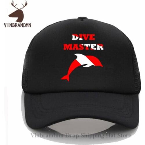 Vinbrandmn 2021 New Summer Vintage Retro Dive Master Baseball cap Funny Scuba Fishing Fisherman hat Scuba Diving cool Bucket hat