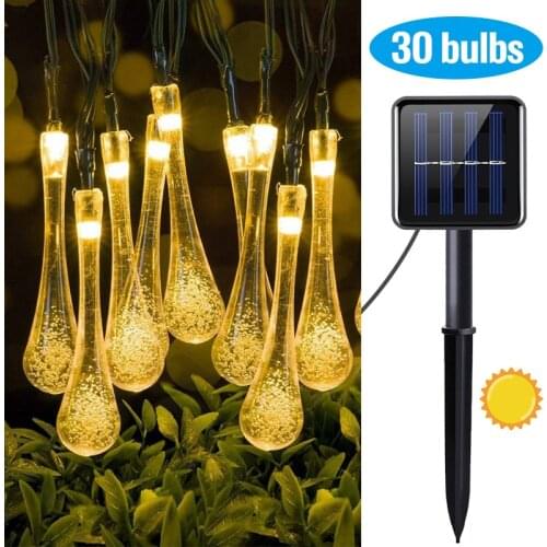 Warmtaste 6.5M 30LED Solar Light Outdoor Crystal Ball Raindrop String Lamp LED String Solar Garland Fairy Garden Christmas Decor