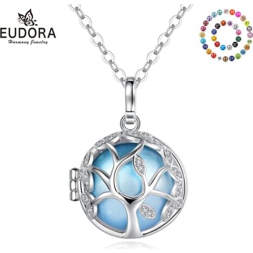 Eudora 20mm Harmony Pregnancy Ball Sound Necklace Pregnancy Bola Ball Pendant Ttree of life Cage Crystal Jewelry with Box K187