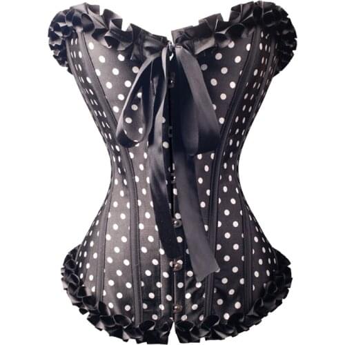 Women Corset Sexy Slim Polka Dot Satin Body Shaper Strapless Boned Overbust Plus Size Corset and Bustier Ruffled Lingerie Top