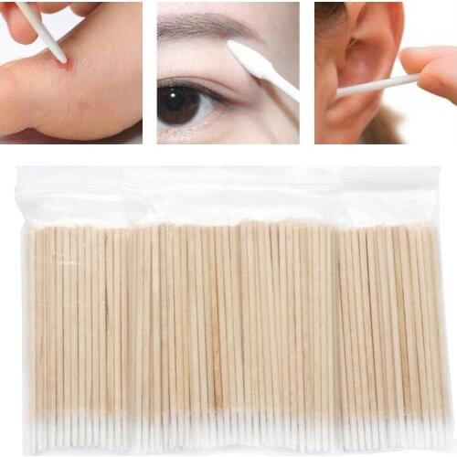 1Pack Disposable Cotton Swab Wood Sticks Buds Cotton Swab Double-ended Swab Makeup Remover for Nose Ears Face Lip Cleaning