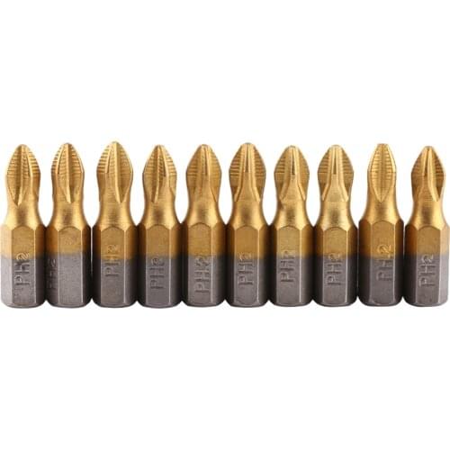 10 Pcs 1/4 PH2 Titanium Coated Cross Screwdriver Bits Tools Set 25 Mm Durable