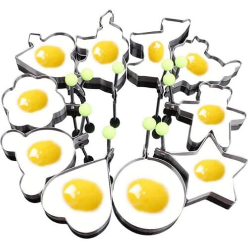 10 pcs Reusable Different Shapes Stainless Steel Egg Mold Non-Stick Pancake Mold Fried Egg Shaper Pancake Maker with Handle