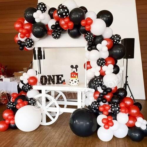 107pcs Red Black Theme Balloon Garland Arch Kit Black Polka Dot Latex Globos Kids Birthday Party Decorations Baby Shower Ballons